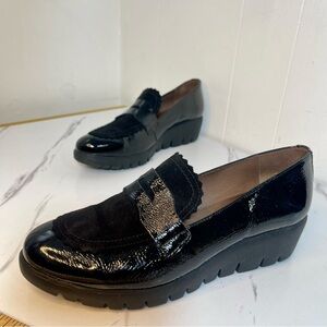 WONDERS Black Patent & Suede Wedge Loafers EU40 US 8.5-9 Made In Spain Ret. $220